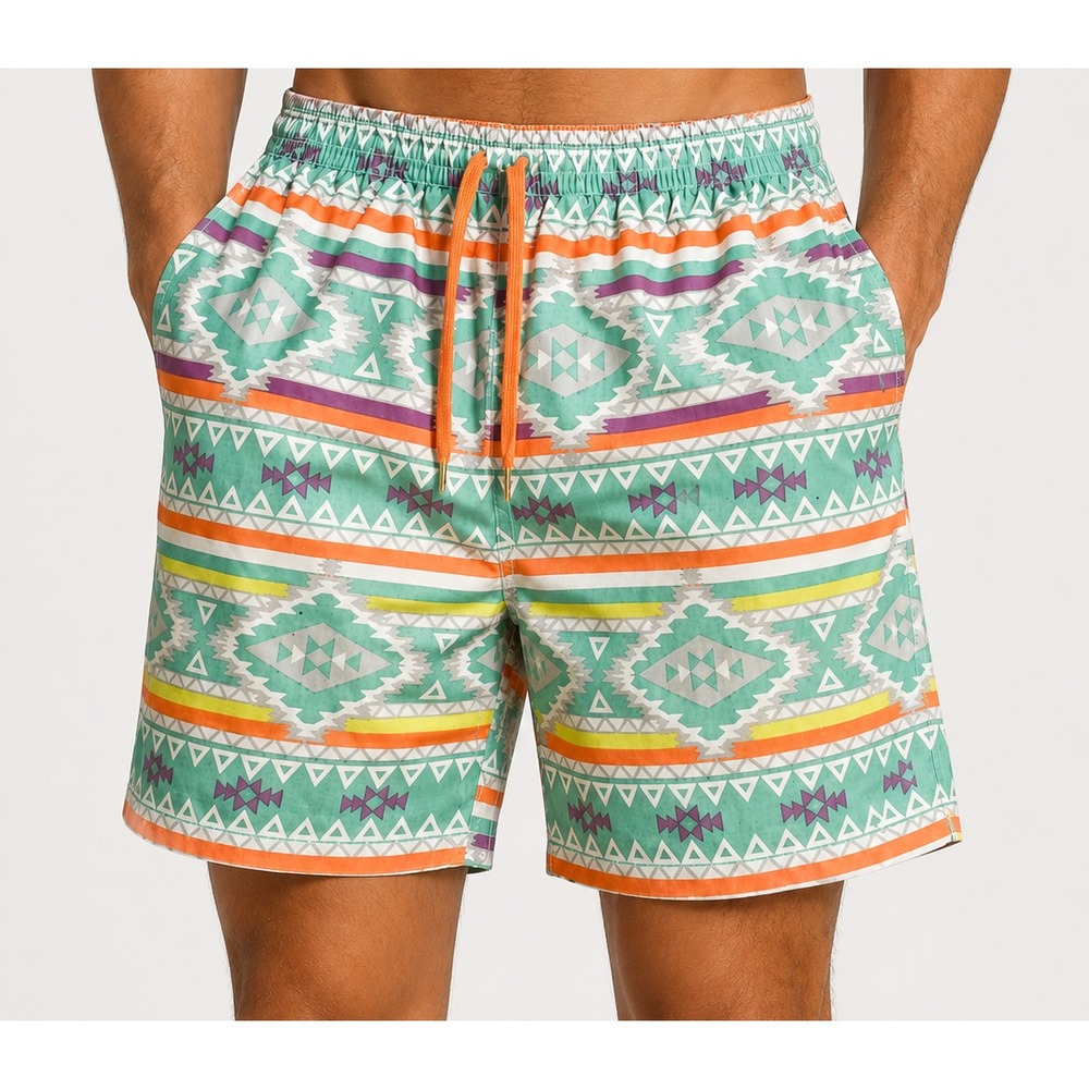 Chubbies Shorts Mens Large Green Aztec Swim Trunks 7" Inseam Boardshorts Pattern